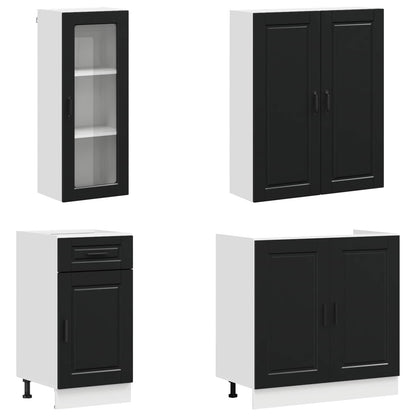 Kitchen Unit PORTO 8 pcs Engineered Wood Black 100 cm