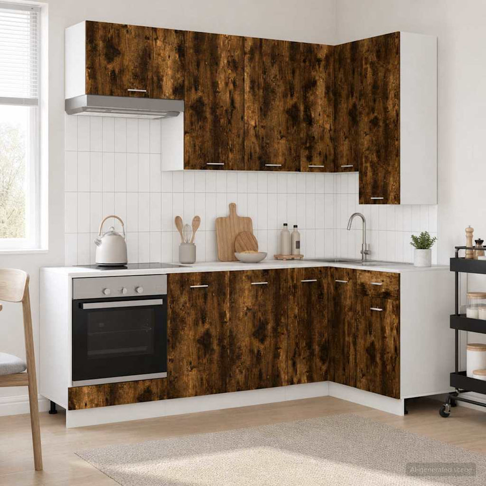 vidaXL Kitchen Unit LYON 8 pcs Smoked Oak Engineered Wood