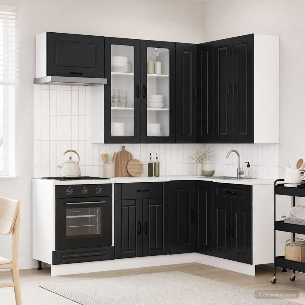 vidaXL Kitchen Unit KALMAR 8 pcs Black Engineered Wood