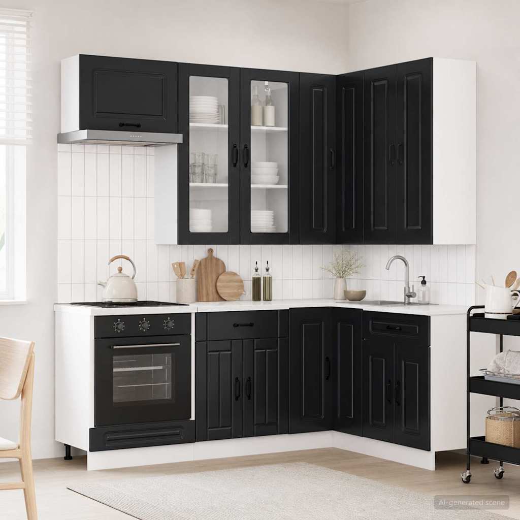 vidaXL Kitchen Unit KALMAR 8 pcs Black Engineered Wood 1