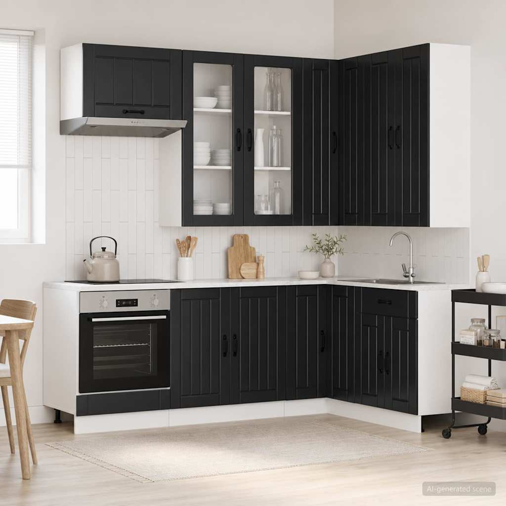 vidaXL Kitchen Unit LUCCA 8 pcs Black Engineered Wood 1