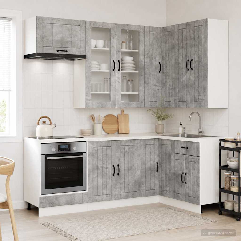 vidaXL Kitchen Unit LUCCA 8 pcs Concrete Grey Engineered Wood 1