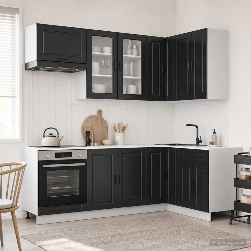 Kitchen Unit PORTO 8 pcs Engineered Wood Black 80 cm