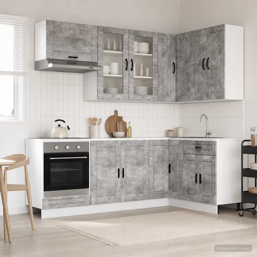 Kitchen Unit PORTO 8 pcs Engineered Wood Concrete grey 80 cm