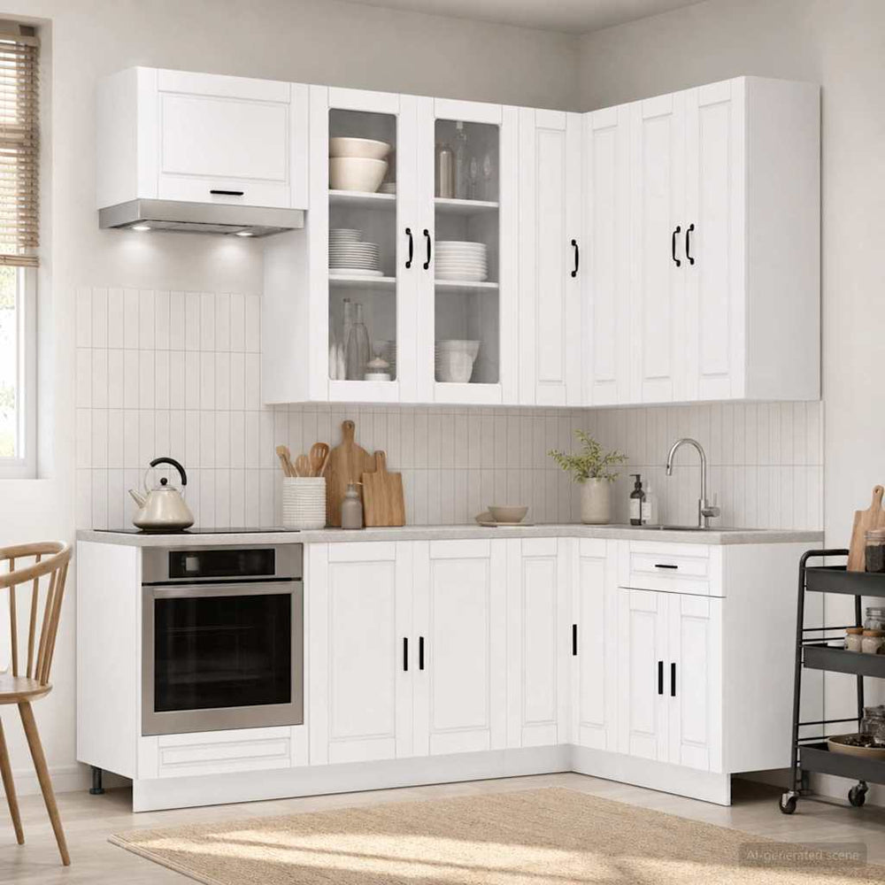 vidaXL Kitchen Unit PORTO 8 pcs White Engineered Wood