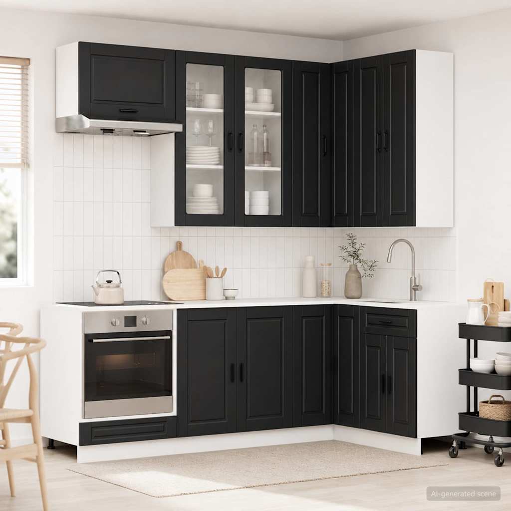 vidaXL Kitchen Unit PORTO 8 pcs Black Engineered Wood 1