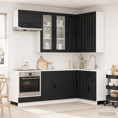 vidaXL Kitchen Unit PORTO 8 pcs Black Engineered Wood 1