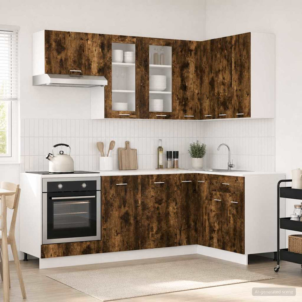 vidaXL Kitchen Unit LYON 8 pcs Smoked Oak Engineered Wood