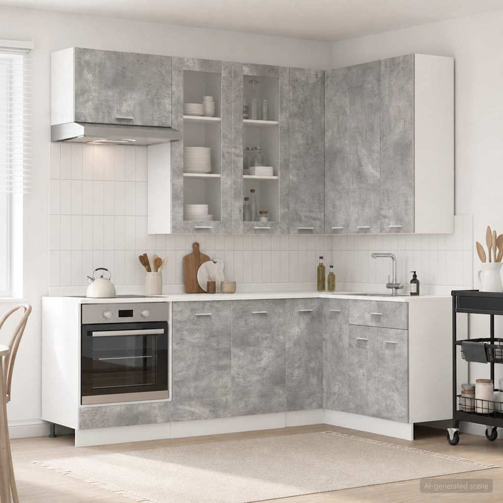 vidaXL Kitchen Unit LYON 8 pcs Concrete Grey Engineered Wood