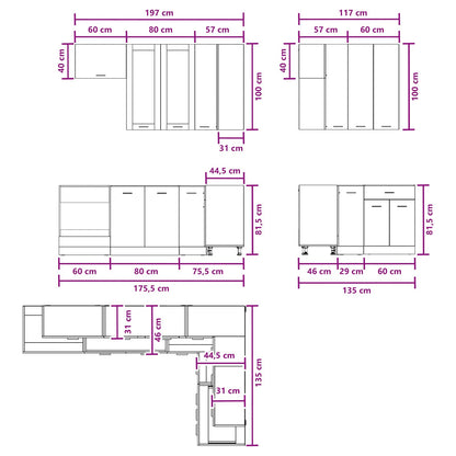 vidaXL Kitchen Unit LYON 8 pcs Smoked Oak Engineered Wood 6