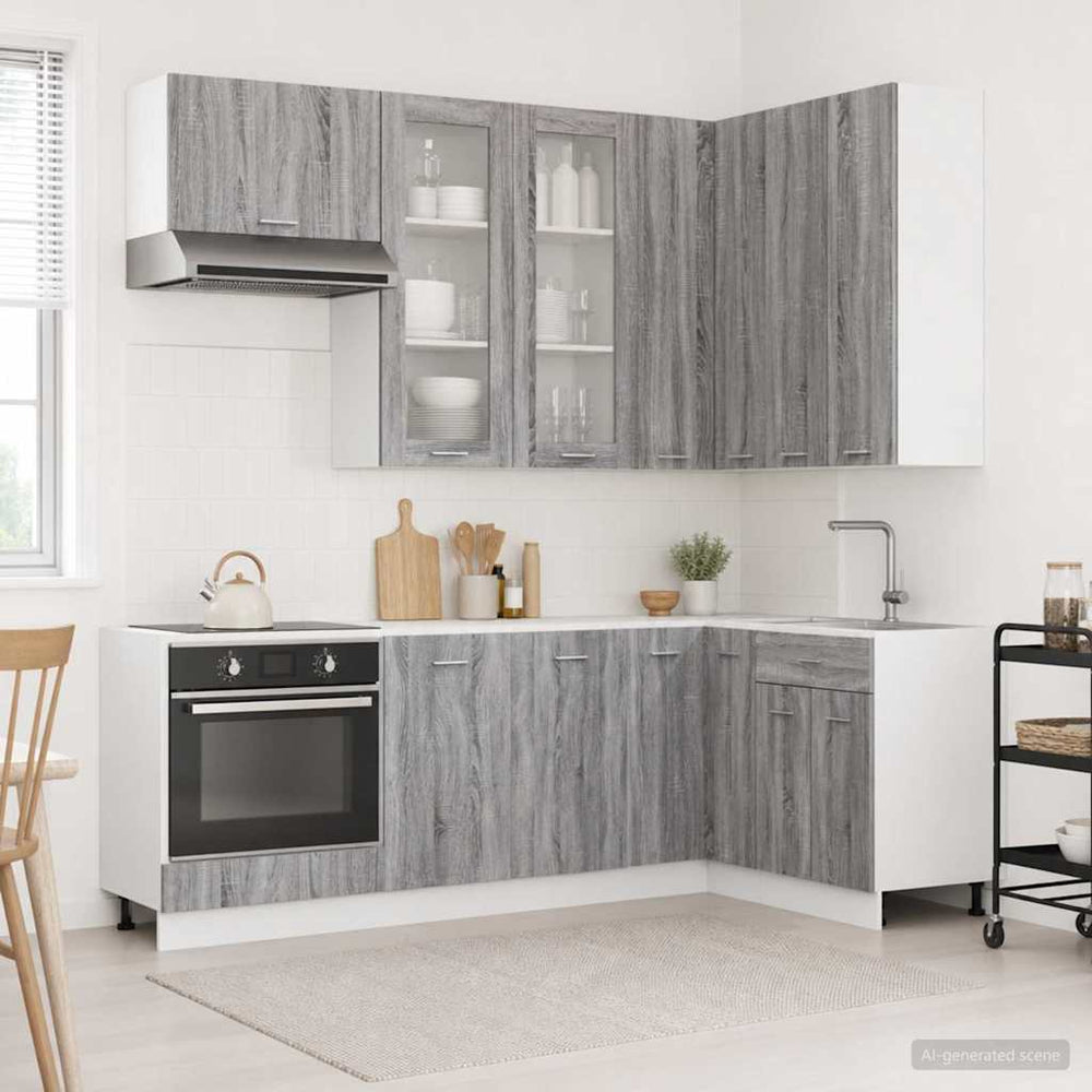 vidaXL Kitchen Unit LYON 8 pcs Grey Sonoma Engineered Wood