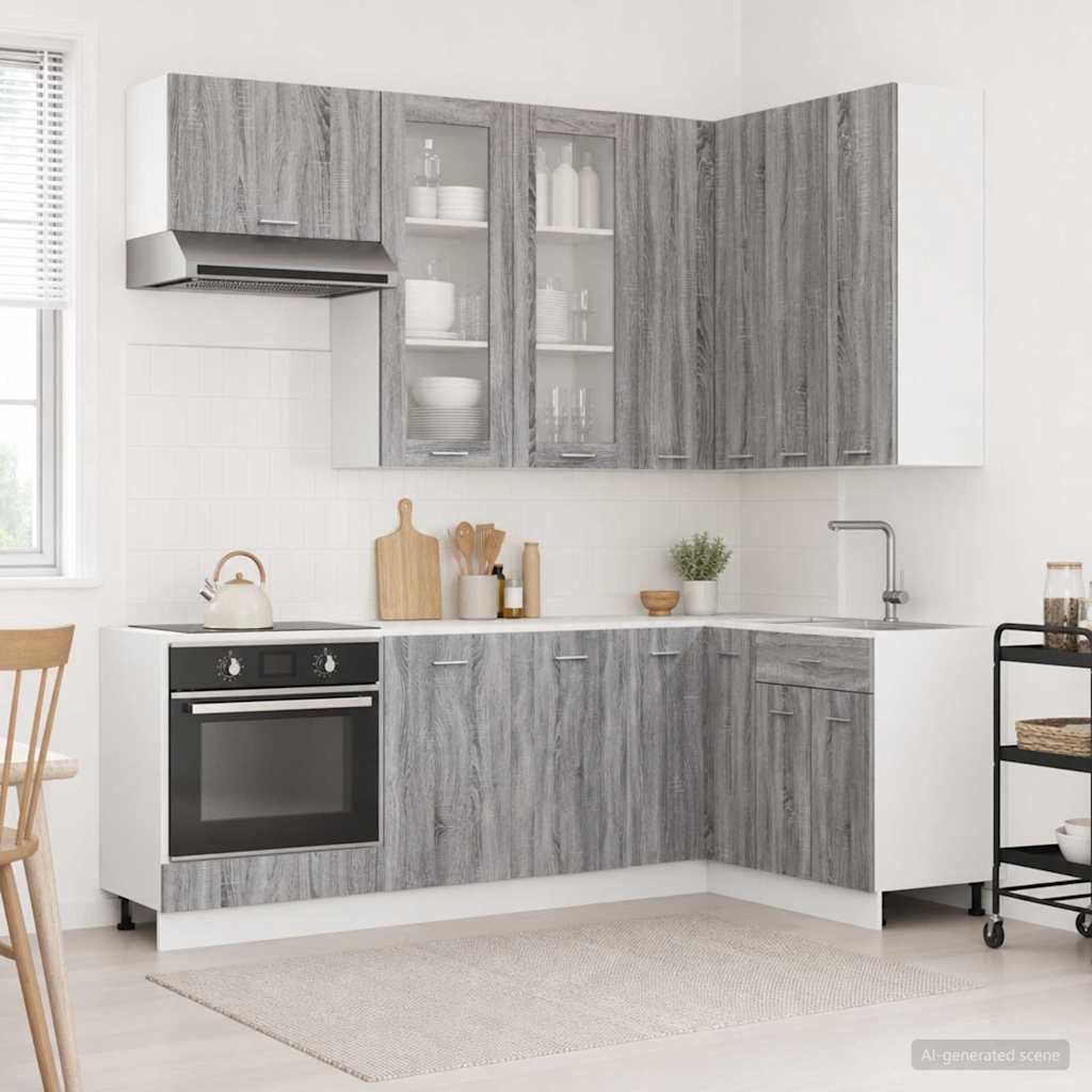 vidaXL Kitchen Unit LYON 8 pcs Grey Sonoma Engineered Wood 1