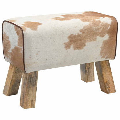 Bench 60 x 30 x 45 cm Real Leather Brown and white
