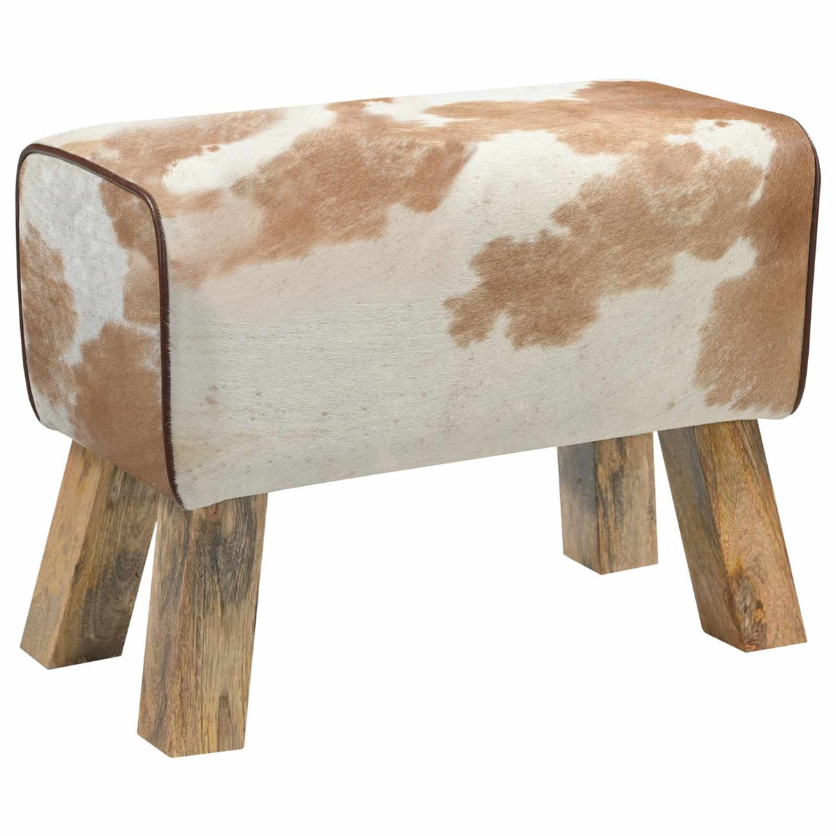 Bench 60 x 30 x 45 cm Real Leather Brown and white