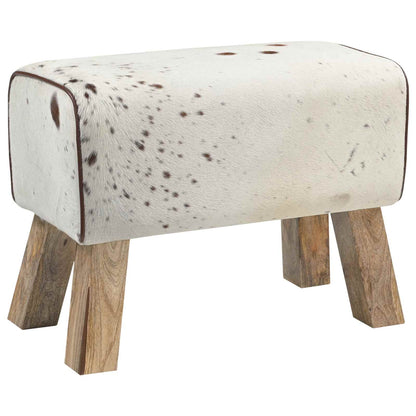 Bench 60 x 30 x 45 cm Real Leather Brown and white