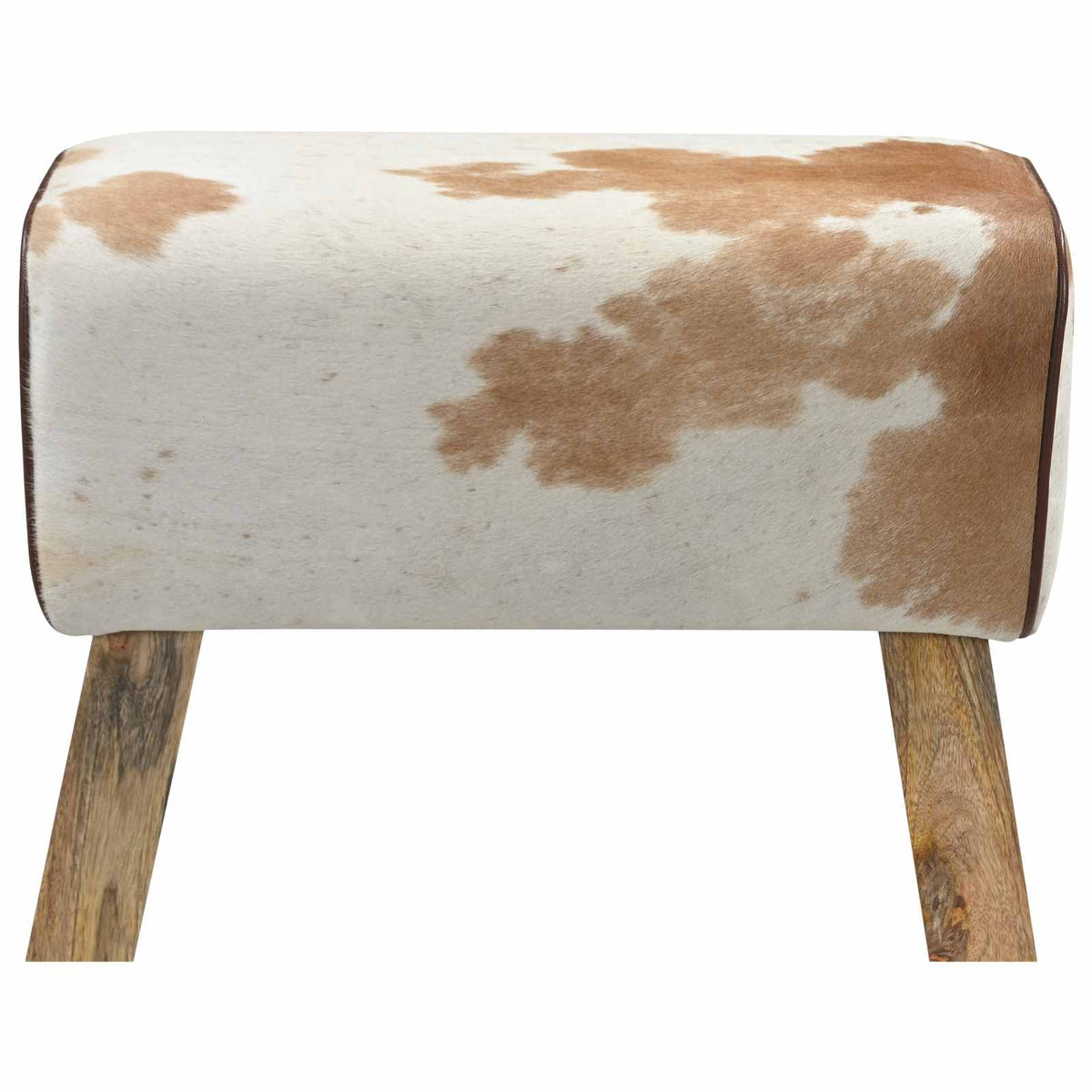 Bench 60 x 30 x 45 cm Real Leather Brown and white