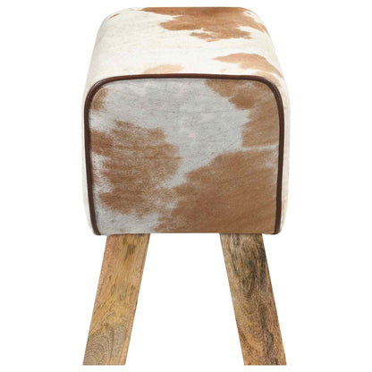 Bench 60 x 30 x 45 cm Real Leather Brown and white