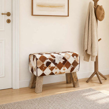 Bench 60 x 30 x 45 cm Real Leather Brown patchwork