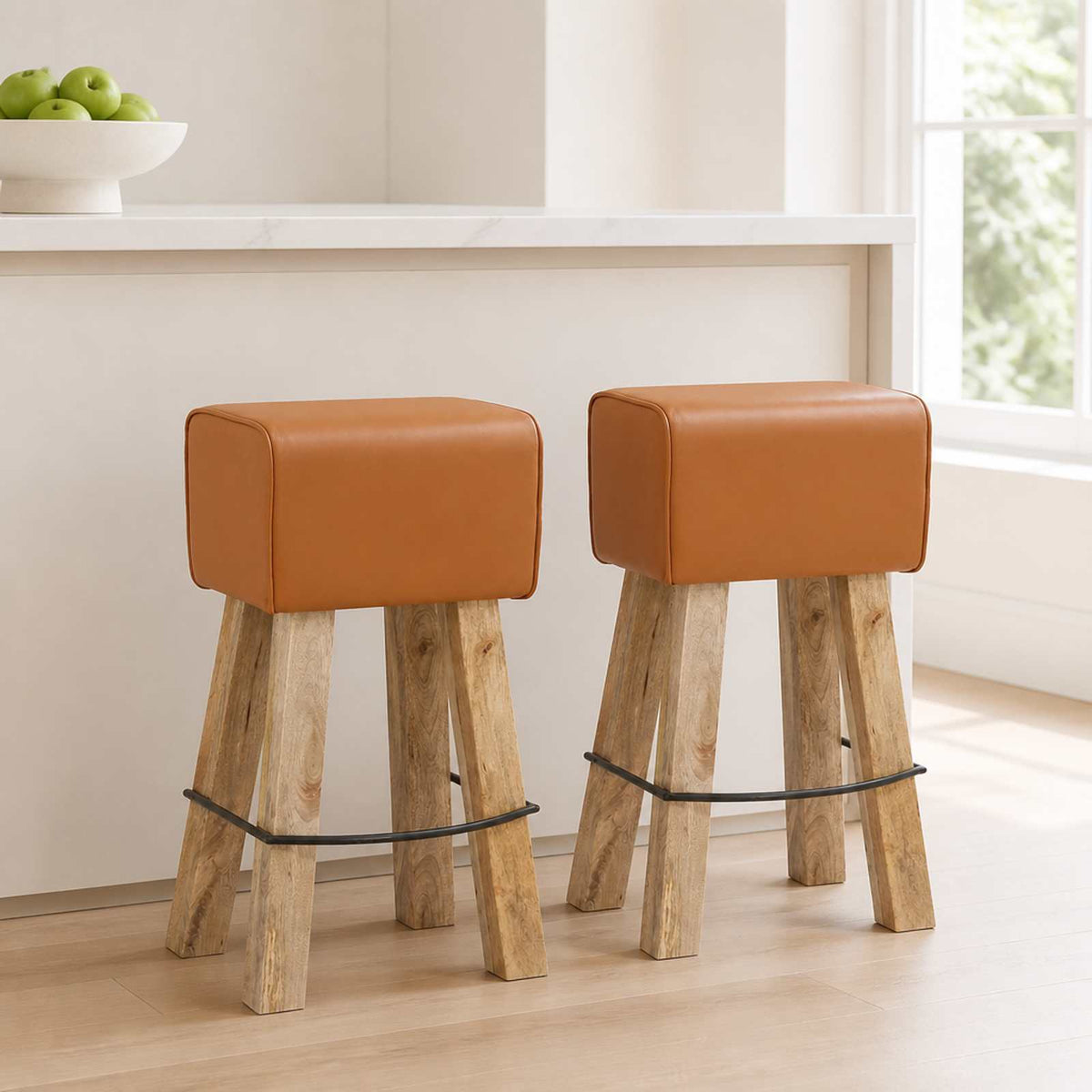 Bar Stool 2 pcs 44 x 33 x 74 cm Real Leather Brown