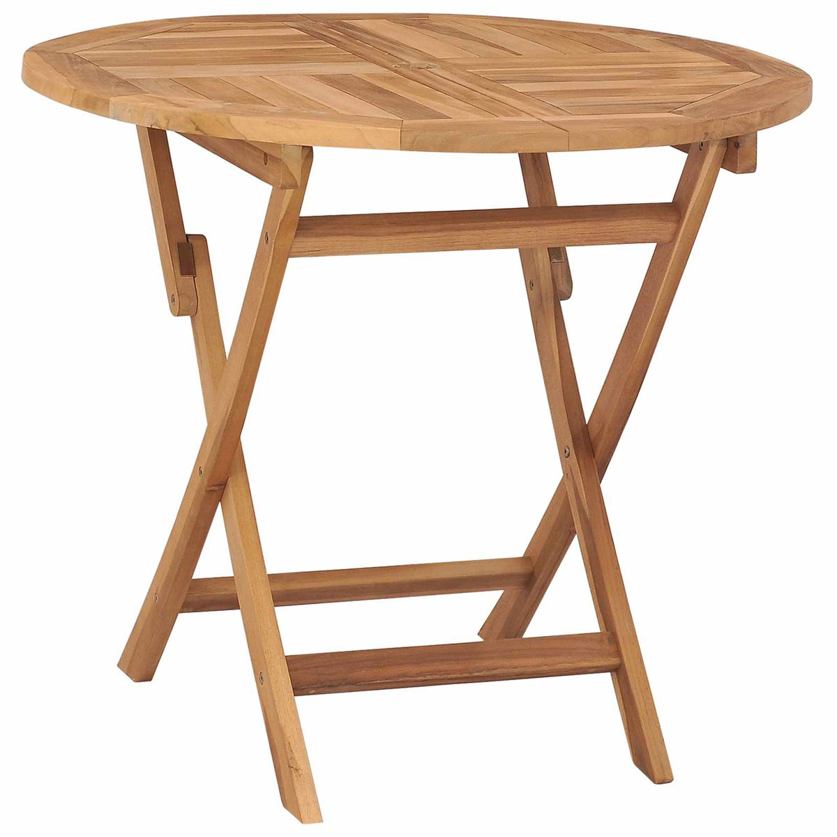 Folding Garden Table Natural 90 x 90 x 75 cm Solid Teak Wood Round