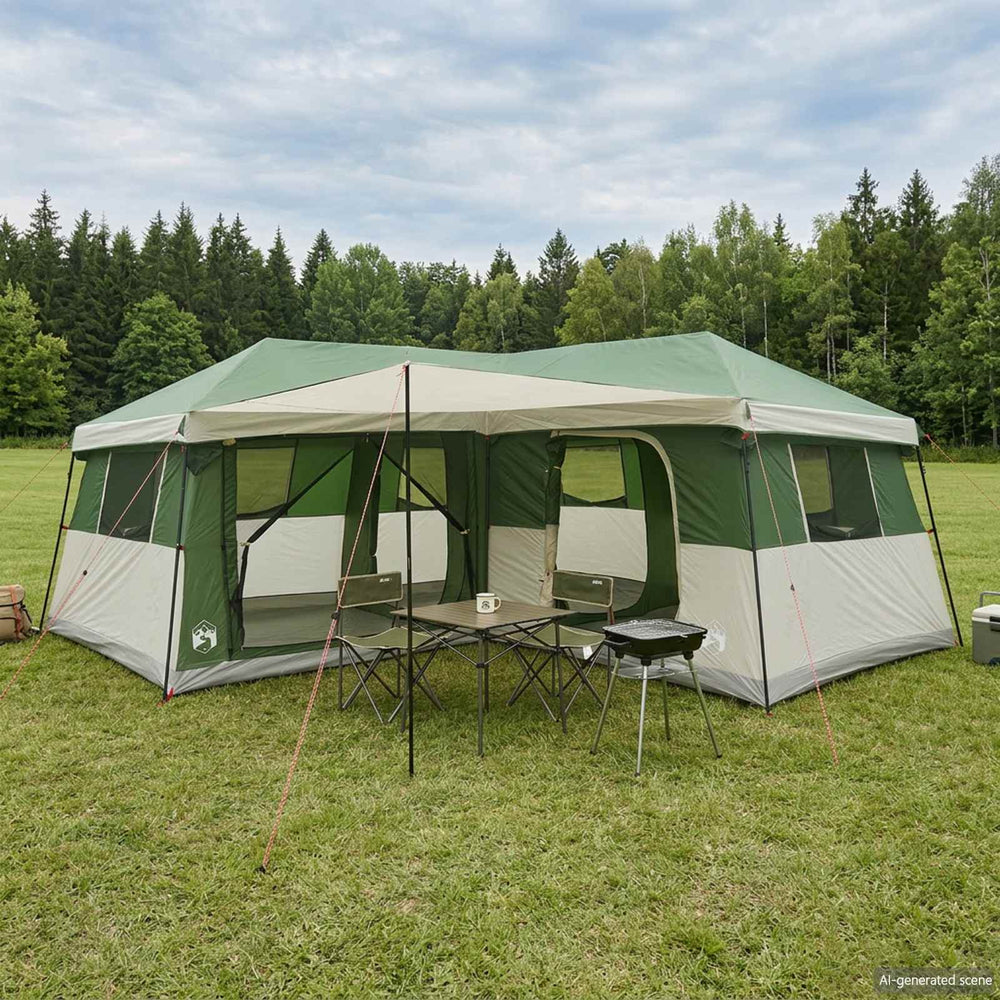vidaXL Family Tent with Rainfly Water-Resistant 14-Person Green