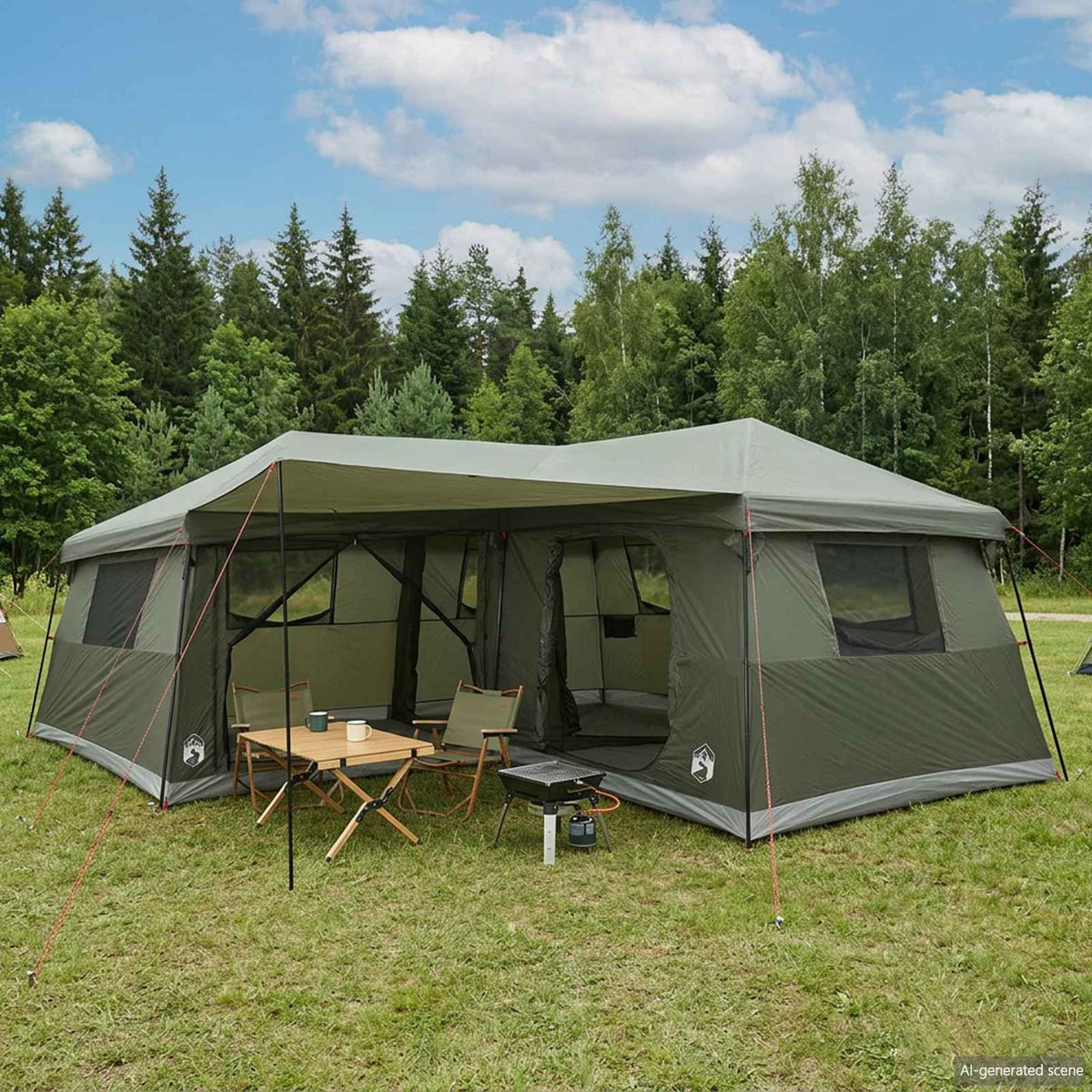 vidaXL Family Tent with Rainfly Water-Resistant 14-Person Army Green 1