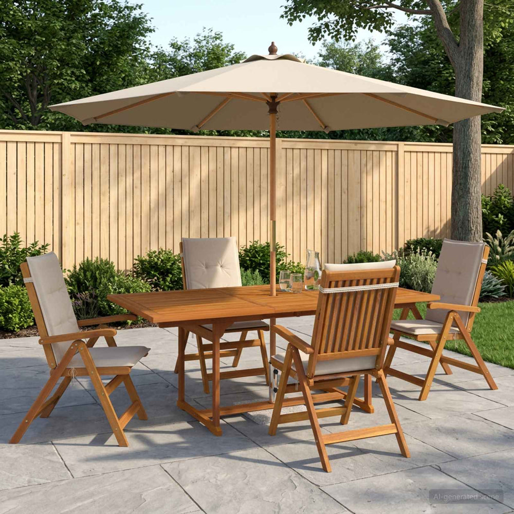 vidaXL Outdoor Dining Set with Parasol 6 pcs 4-Seaters Cream White