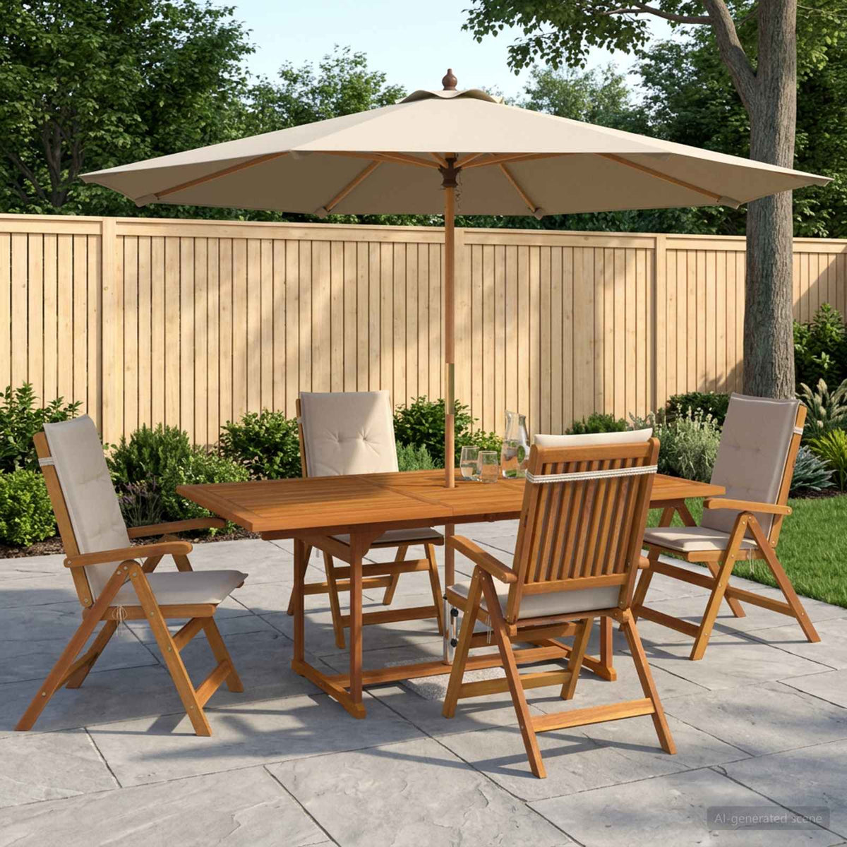 vidaXL Outdoor Dining Set with Parasol 6 pcs 4-Seaters Cream White 1