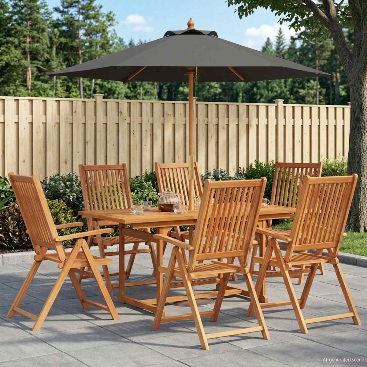 Outdoor Dining Set with Parasol 6 pcs 4-Seaters Anthracite and natural 6