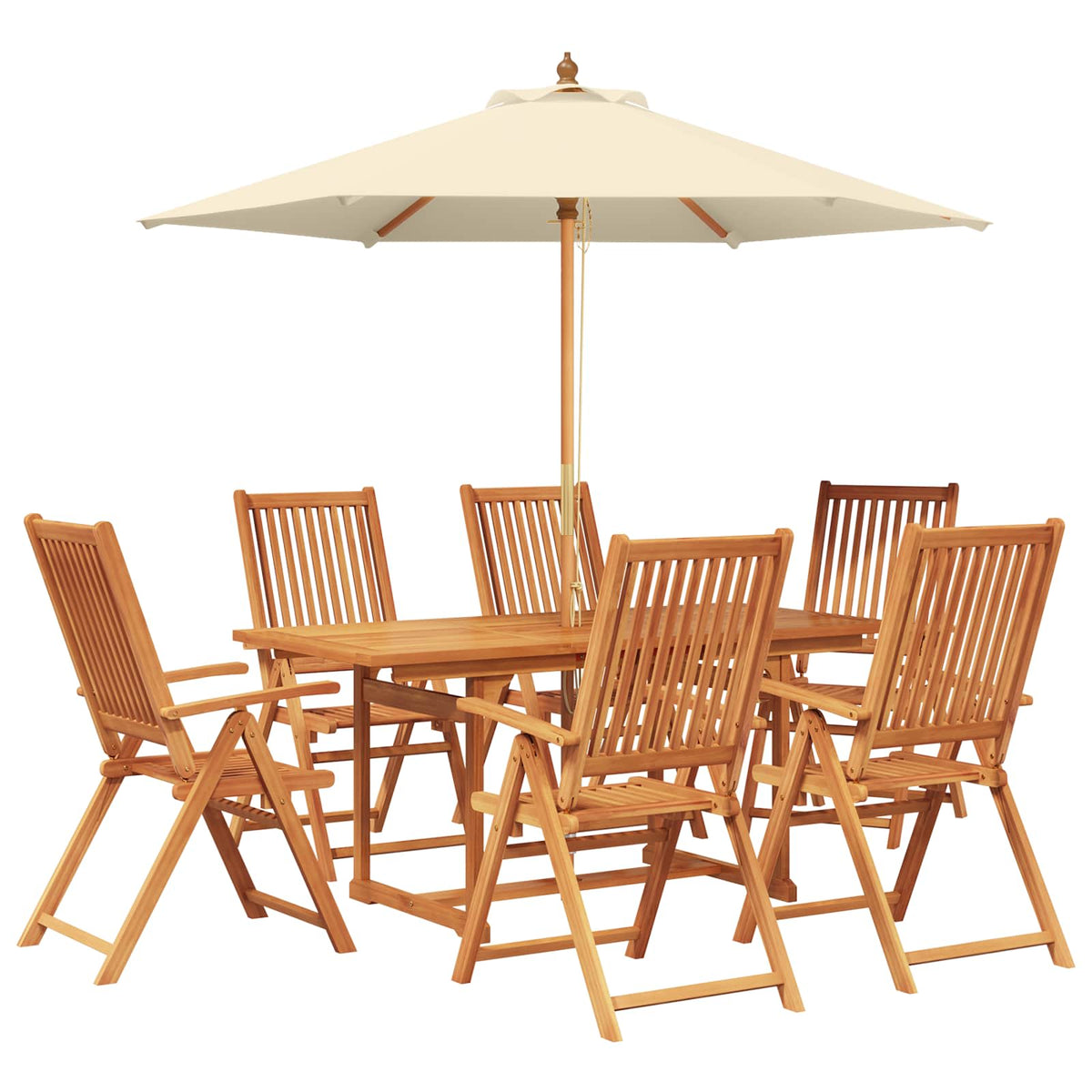 Outdoor Dining Set with Parasol 6 pcs 4-Seaters Cream white and natural 6