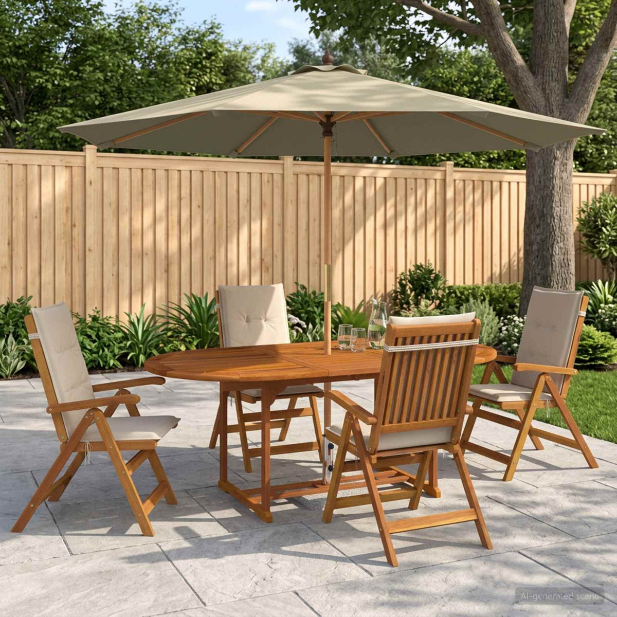 vidaXL Outdoor Dining Set with Parasol 6 pcs 4-Seaters Cream White 1