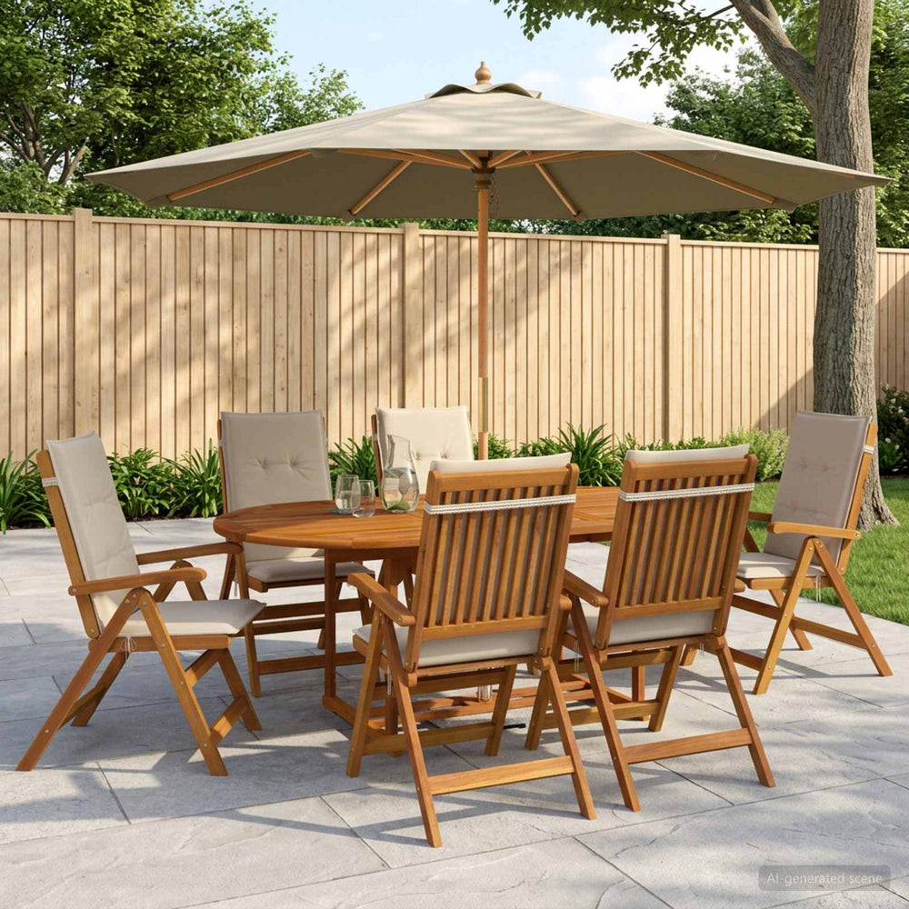 vidaXL Outdoor Dining Set with Parasol 8 pcs 6-Seaters Cream White