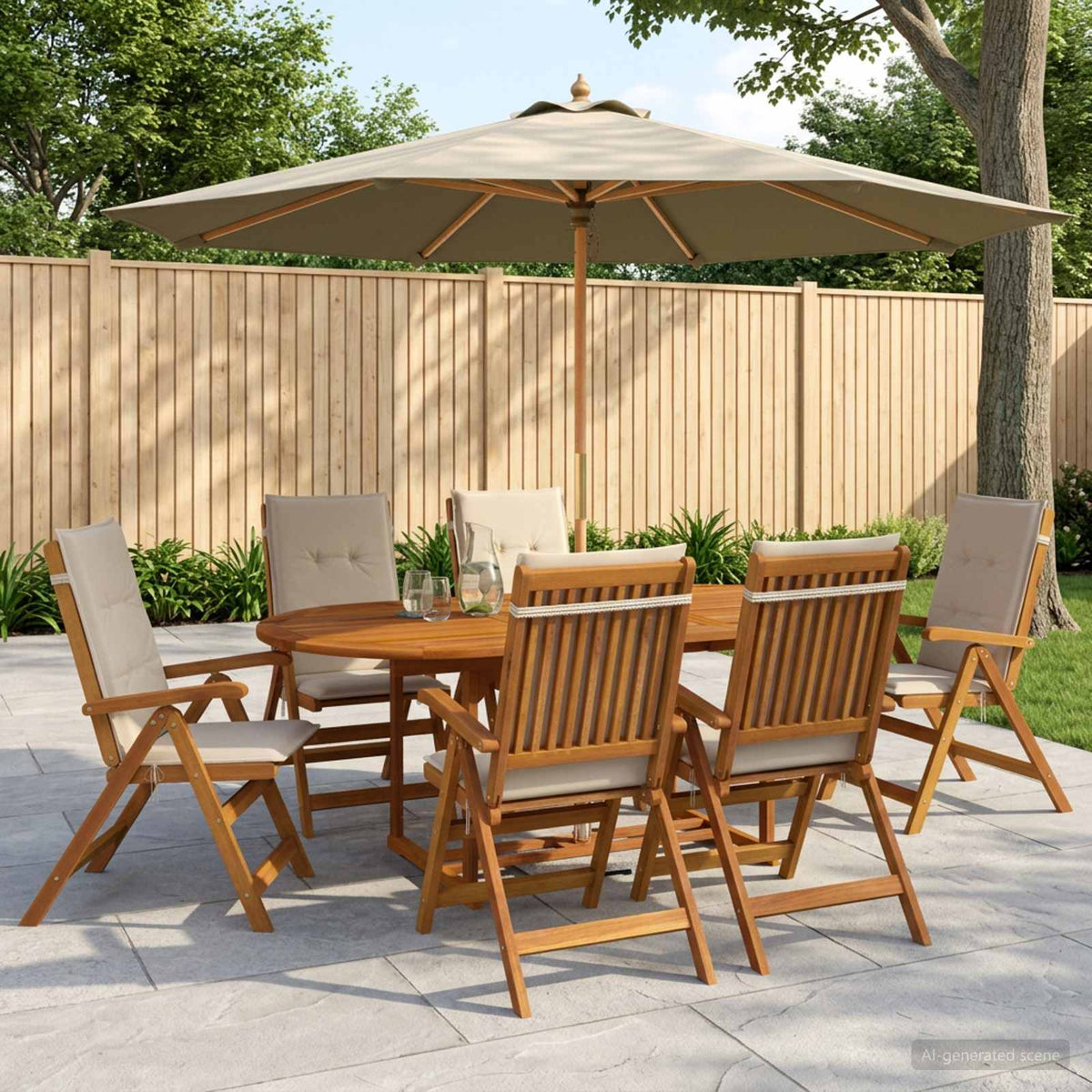 vidaXL Outdoor Dining Set with Parasol 8 pcs 6-Seaters Cream White 1