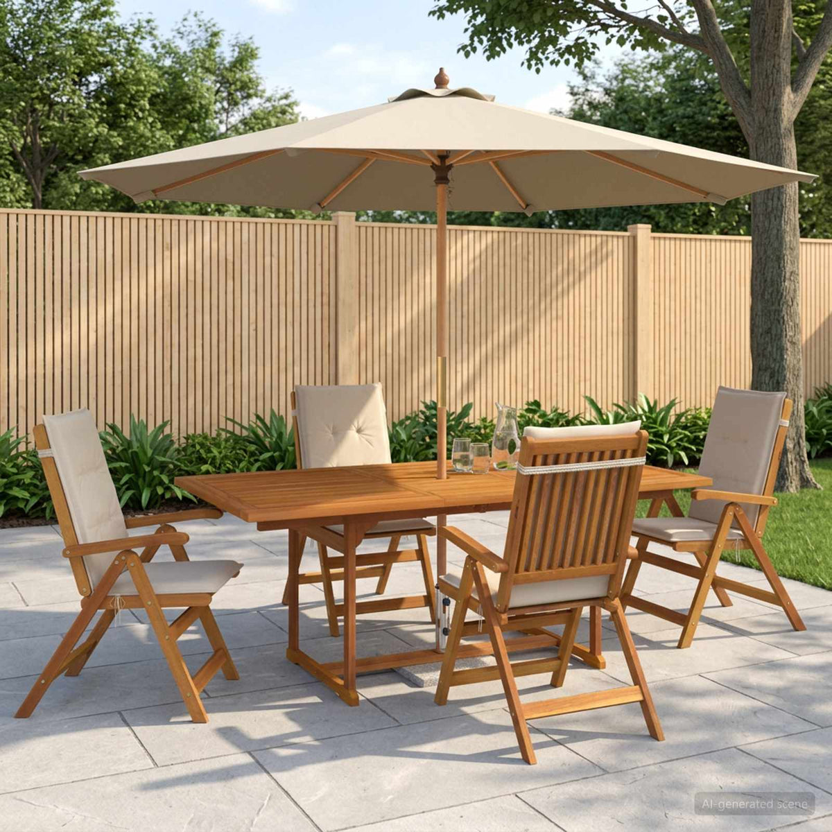 vidaXL Outdoor Dining Set with Parasol 6 pcs 4-Seaters Cream White 1