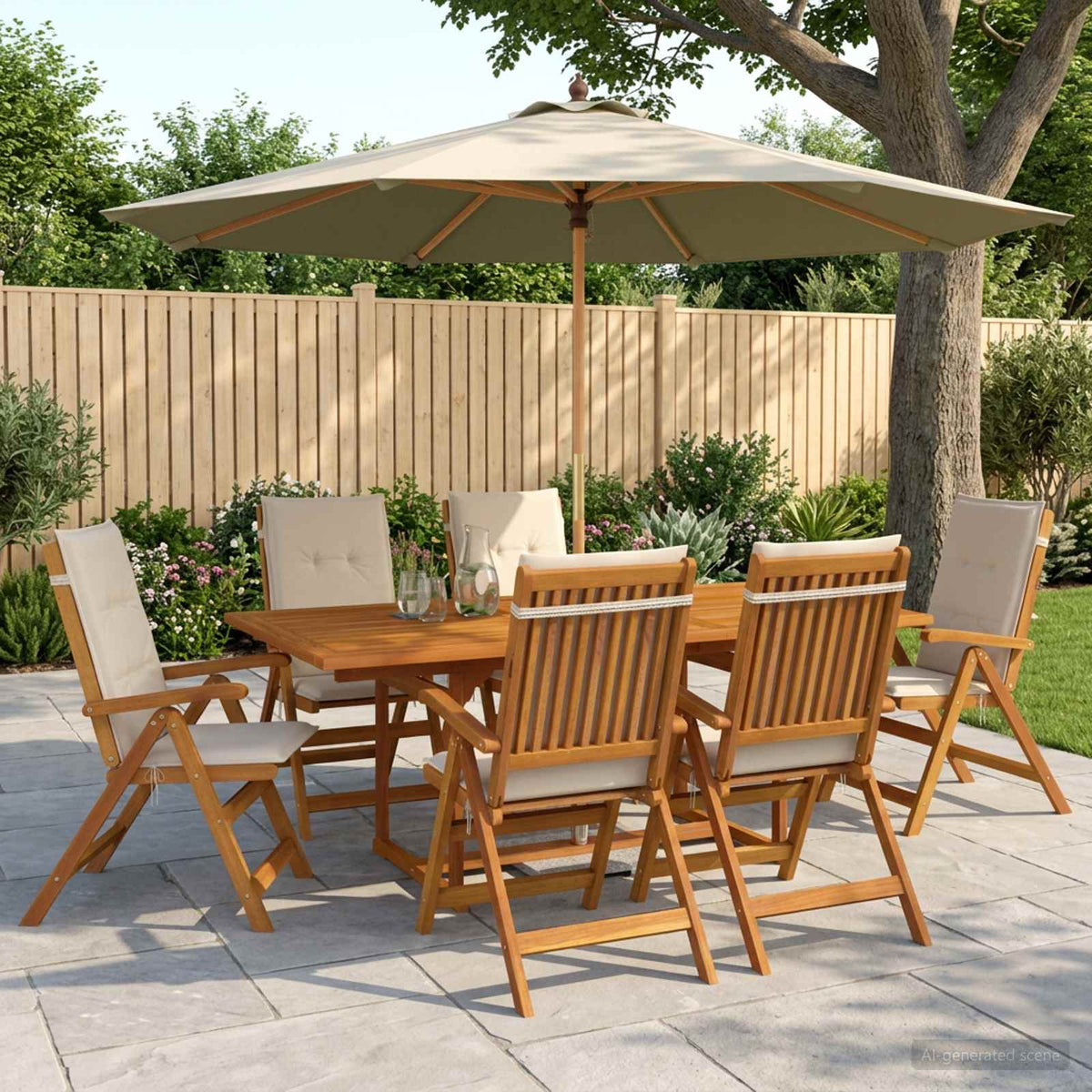 vidaXL Outdoor Dining Set with Parasol 8 pcs 6-Seaters Cream White 1