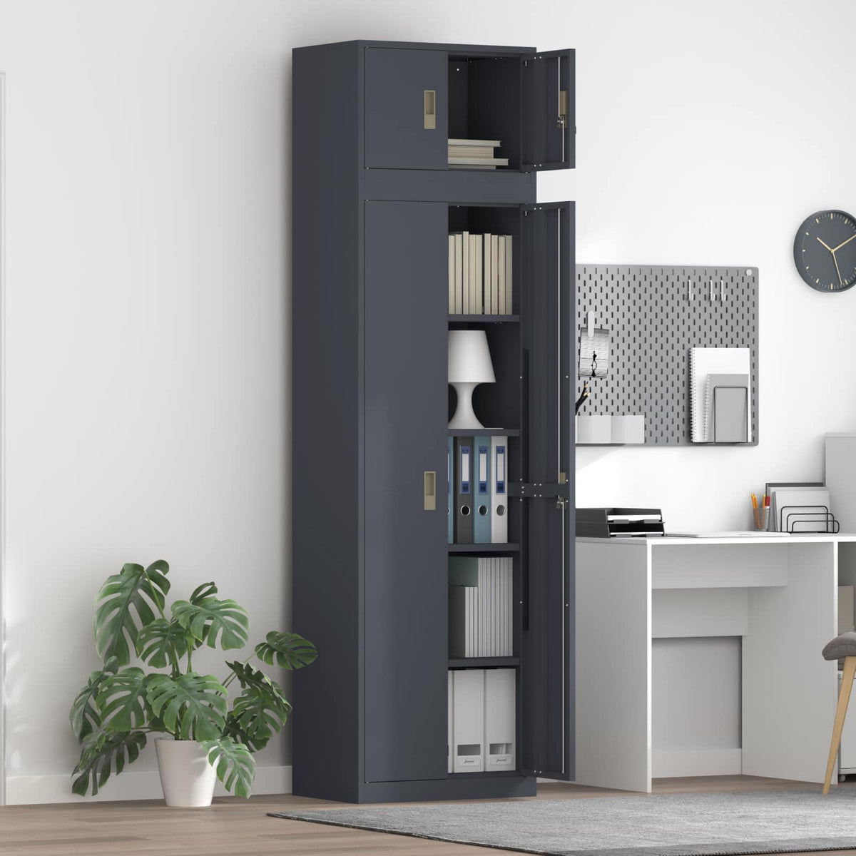 Storage Cabinet 2 pcs 60 x 40 x 220 cm Steel Lockable Anthracite 180 cm