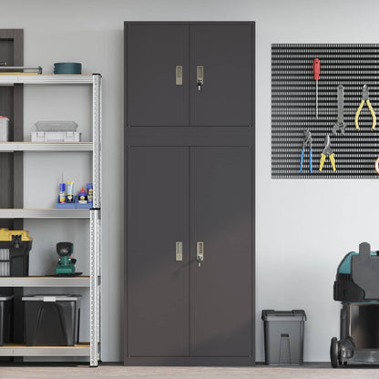 Storage Cabinet 2 pcs 80 x 40 x 175 cm Steel Lockable Black 140 cm