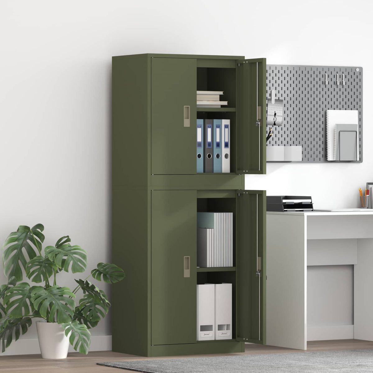 Storage Cabinet 2 pcs 60 x 40 x 210 cm Steel Olive green 90 cm