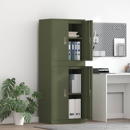 Storage Cabinet 2 pcs 60 x 40 x 210 cm Steel Olive green 90 cm