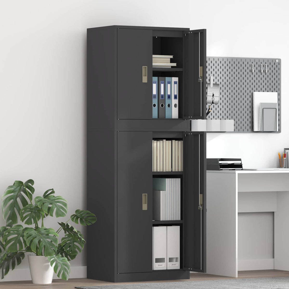 Storage Cabinet 2 pcs 60 x 40 x 210 cm Steel Black 105 cm