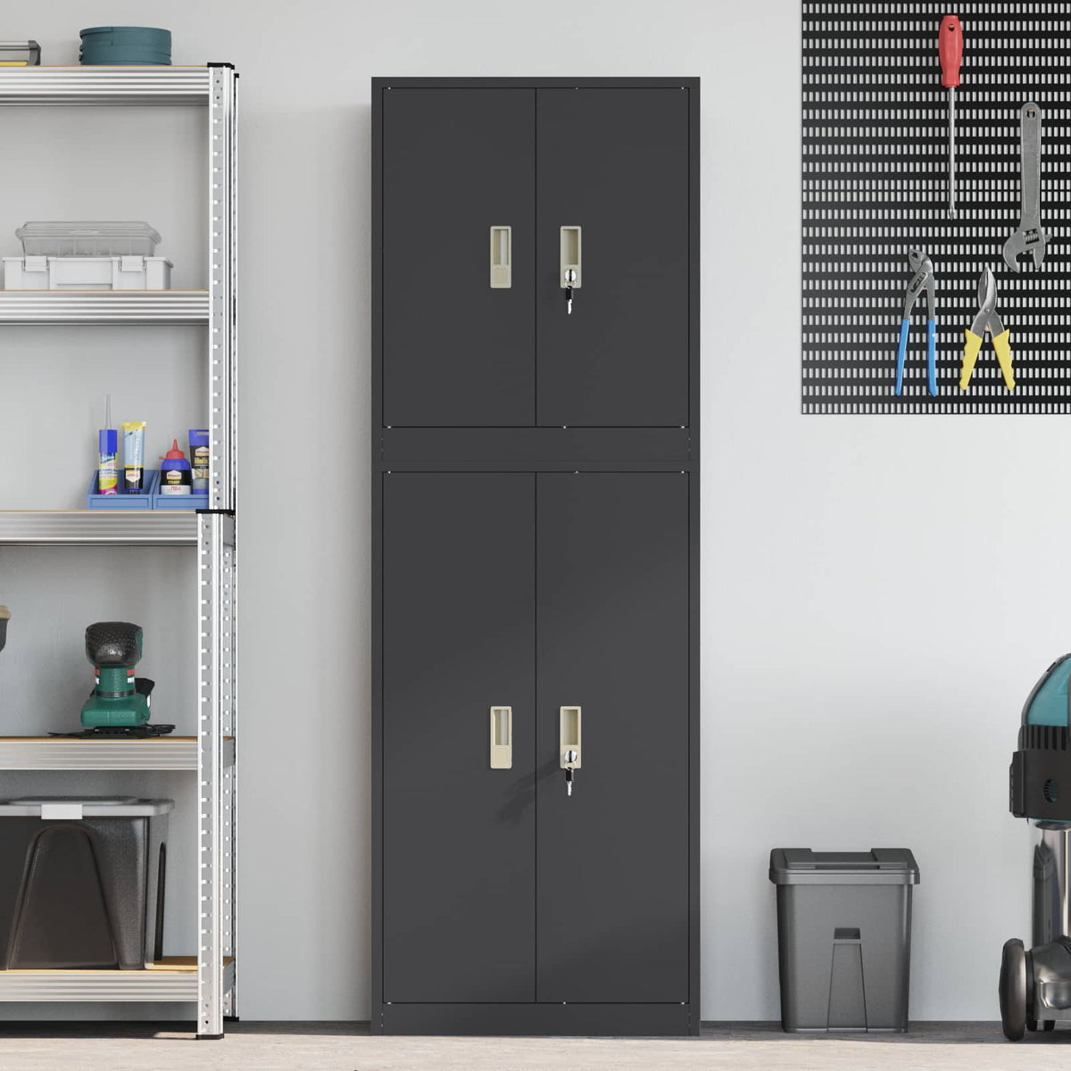 Storage Cabinet 2 pcs 60 x 40 x 210 cm Steel Black 105 cm
