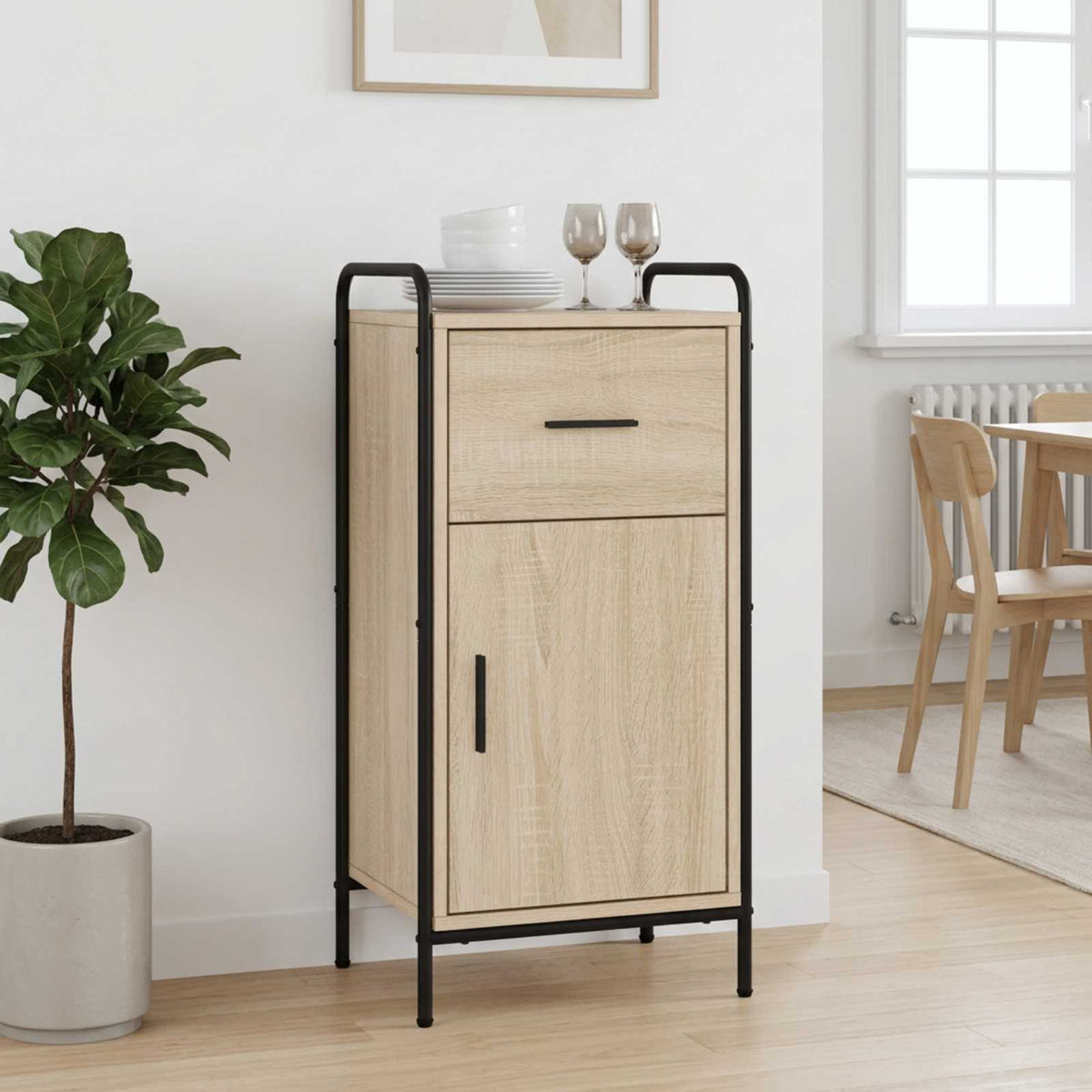 Sideboard 40 x 33 x 80.5 cm Engineered Wood with 1 Drawer & 1 Door Sonoma oak