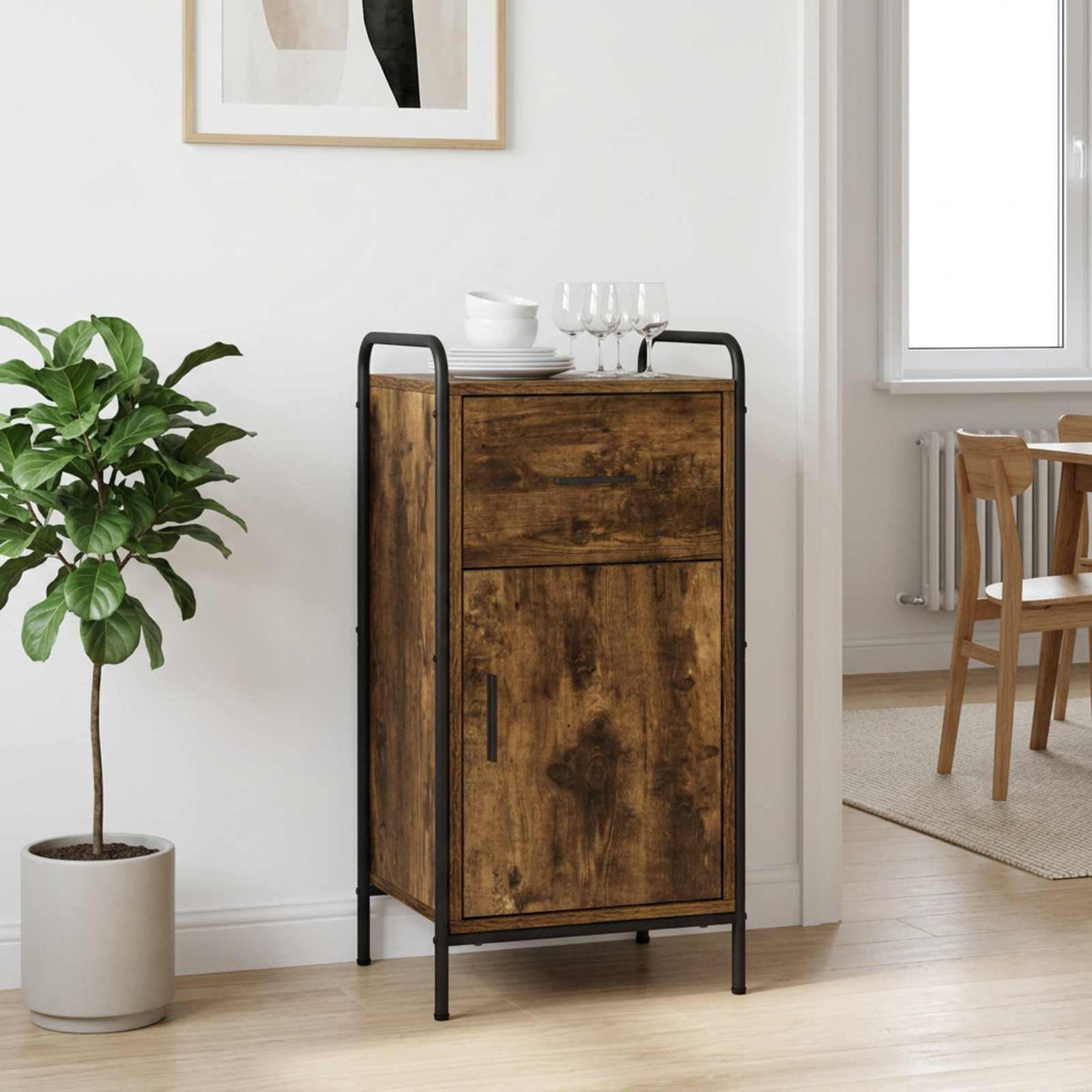 Sideboard 40 x 33 x 80.5 cm Engineered Wood with 1 Drawer & 1 Door Smoked oak