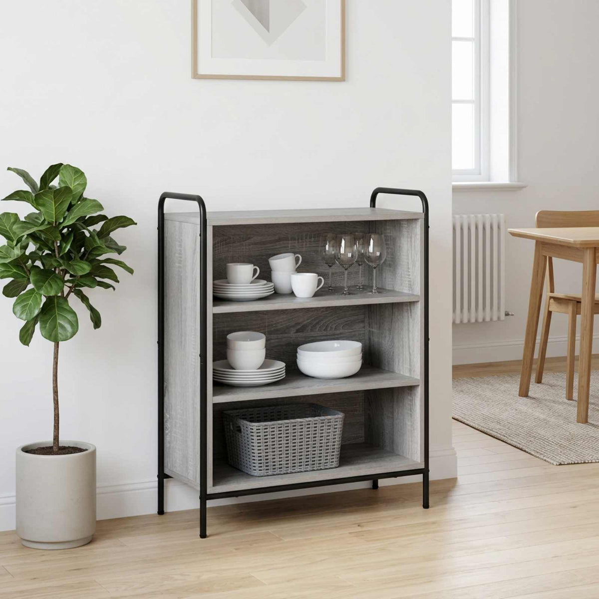Sideboard 73 x 33 x 81 cm Engineered Wood with 2 Shelves Grey sonoma