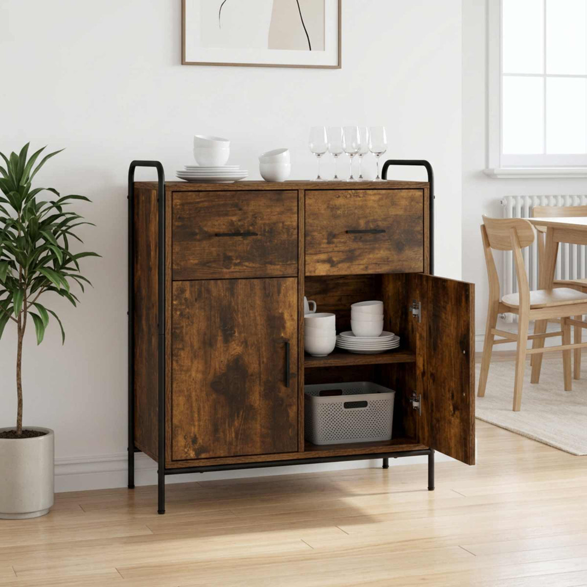 Sideboard 73 x 33 x 81 cm Engineered Wood with 2 Drawers & 2 Doors Smoked oak