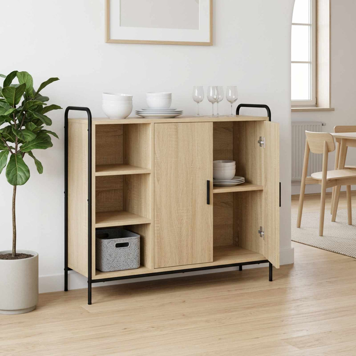 Sideboard 98.5 x 33 x 81 cm Engineered Wood Sonoma oak with 2 shelves & 2 door