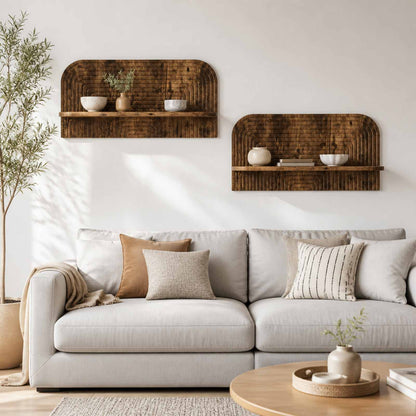 Wall Shelf 2 pcs 80.5 x 13.5 x 37.5 cm Smoked oak
