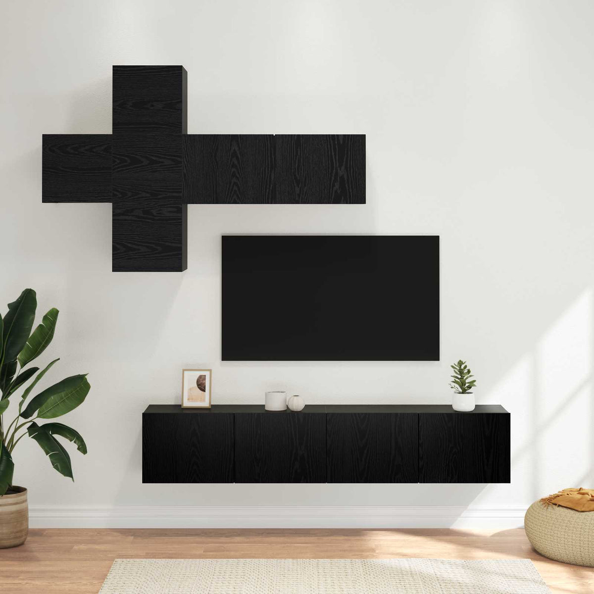 7 Piece TV Cabinet Set Engineered Wood Width 80 cm Black oak