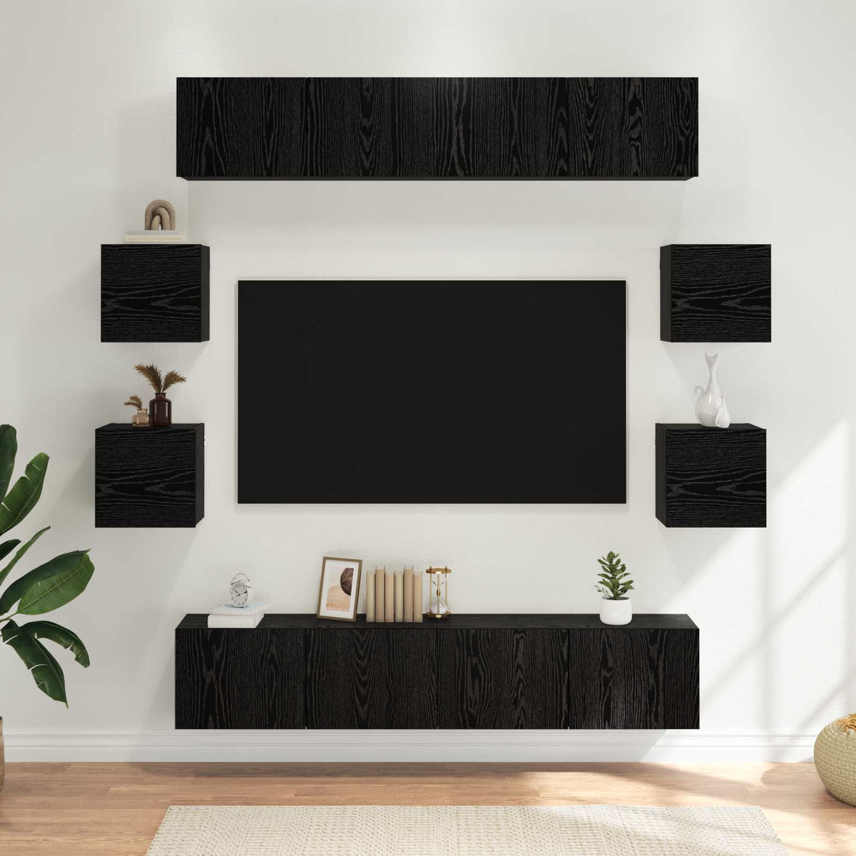 TV Cabinet Set Engineered Wood 8 pcs Width 80 cm Black oak