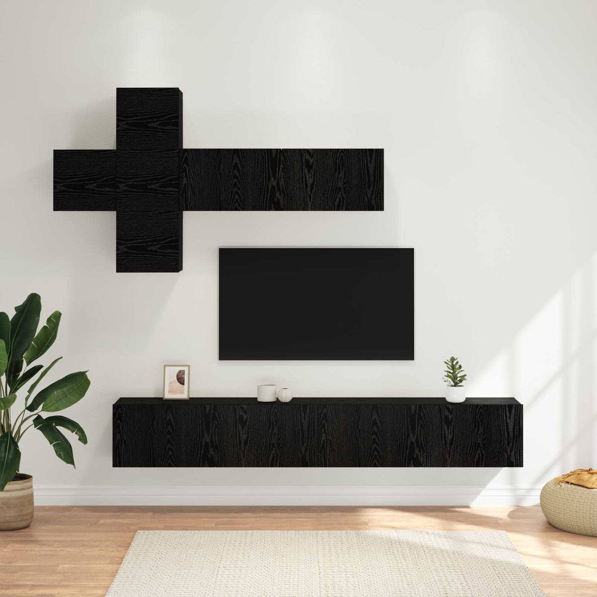 7 Piece TV Cabinet Set Engineered Wood Width 100 cm Black oak